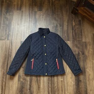 Navy Quilted Jacket with Red Accents